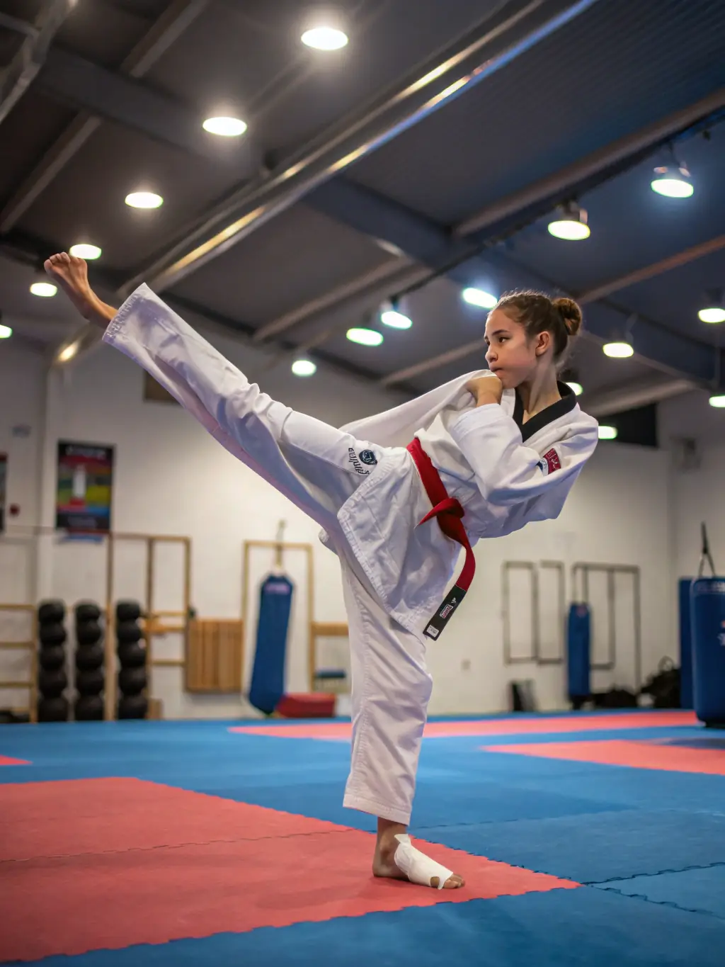 A focused image of a Karate student executing a precise move, highlighting the discipline and skill involved.