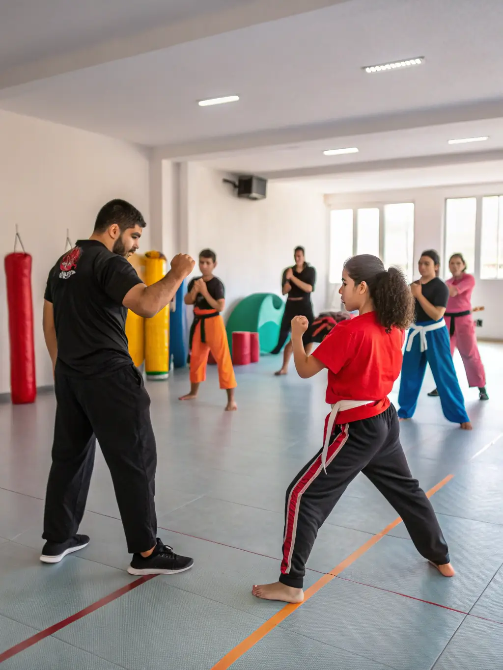 A dynamic image of students practicing Krav Maga techniques, showcasing the intensity and effectiveness of the training.