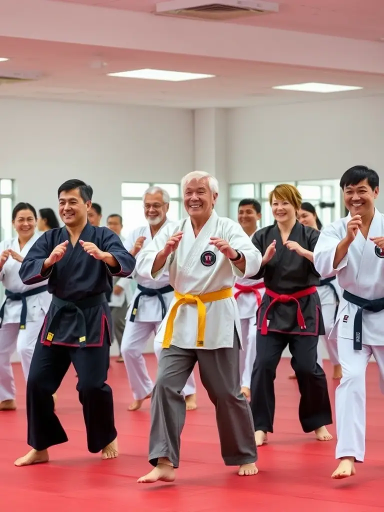 A group of diverse individuals training together, demonstrating the inclusive and community-focused environment of the association.